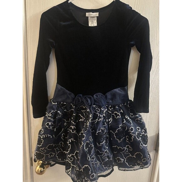 Bonnie Jean Navy Blue Girls Velvet Sparkle Christmas Holiday Party Dress Size 10 - Picture 1 of 4